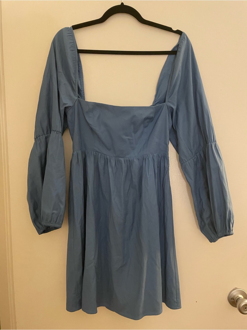 Reformation Dusty Blue Square-Neck Long Sleeve Dress